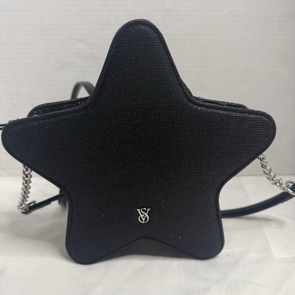 VICTORIA'S SECRET STAR CROSSBODY BAG GLITTER BLACK Sparkle Chain Party Glam VS - Picture 3 of 12